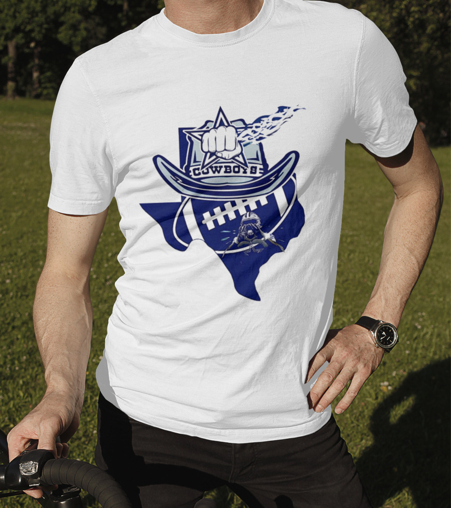 Texas Cowboys Star Hat Fist Football Map T-Shirt