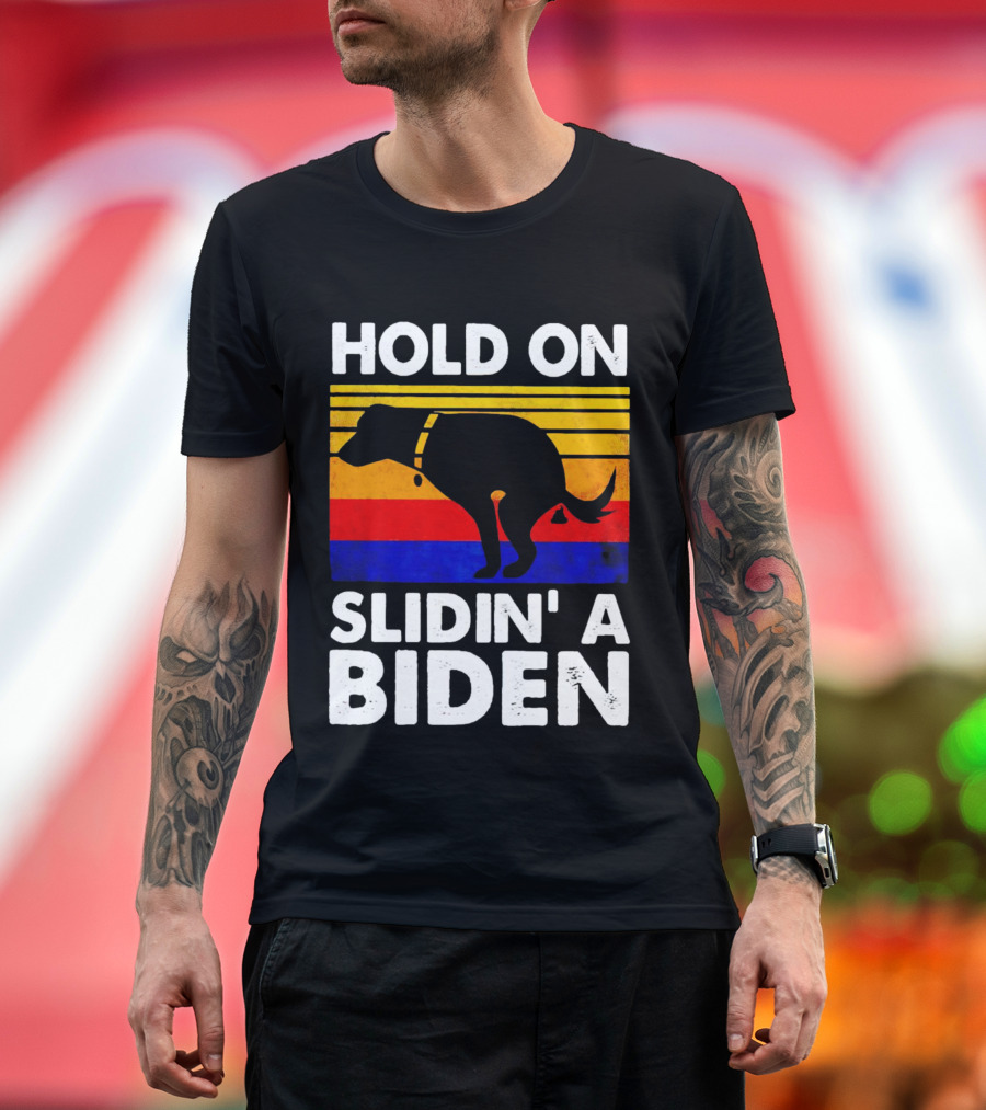 Hold On Slidin' a Biden Vintage Dog Silhouette with Retro Stripes T-Shirt
