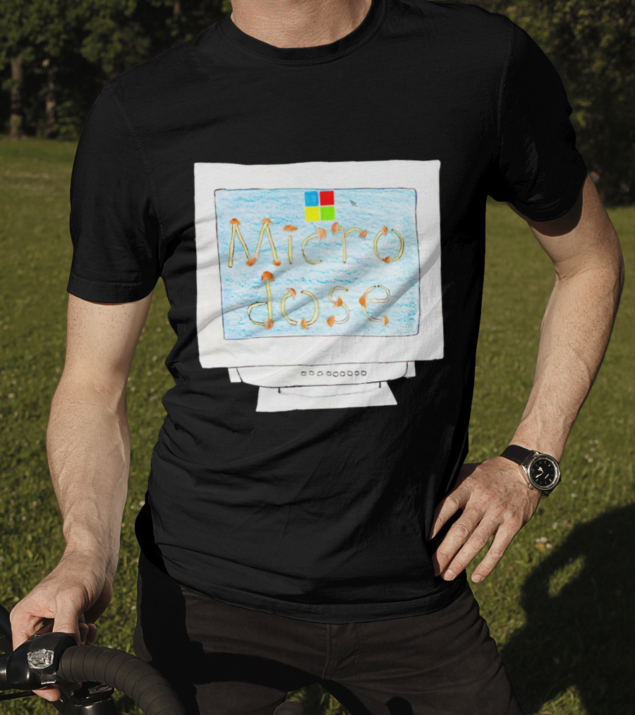 Microdose Windows Parody With Magic Mushrooms On Vintage Computer Screen T-Shirt