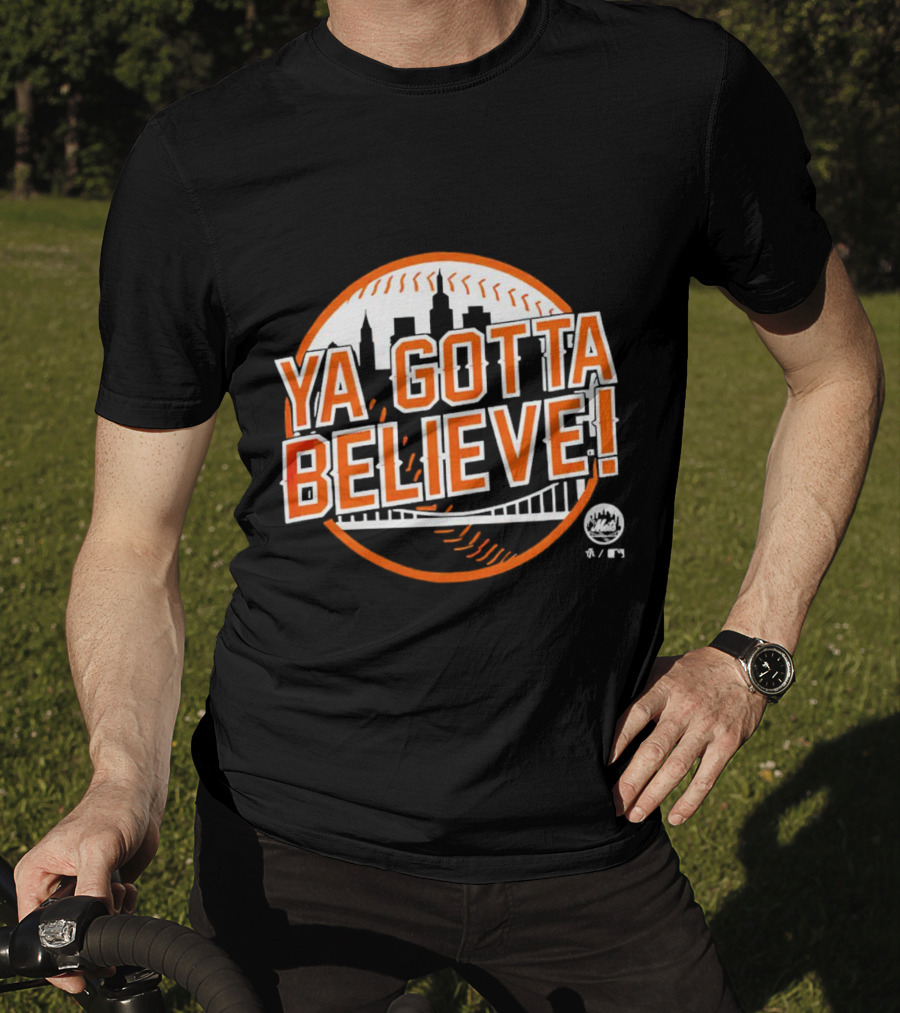Ya Gotta Believe New York Mets Skyline Baseball T-Shirt