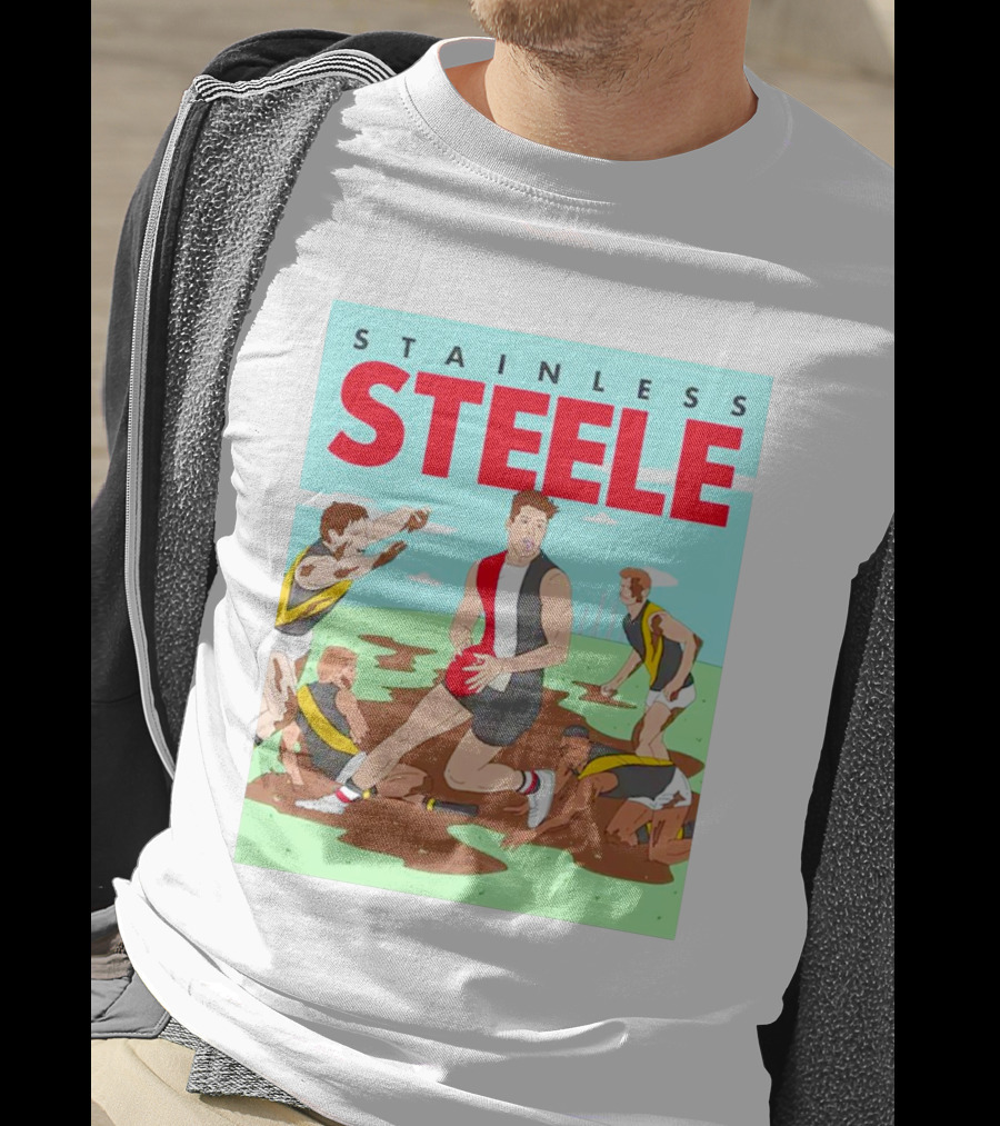 Stainless Steele AFL Football Hero In Action On Muddy Field T-Shirt
