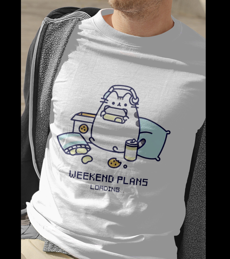 Weekend Plans Loading Pusheen Cat Snacks And Headphones T-Shirt
