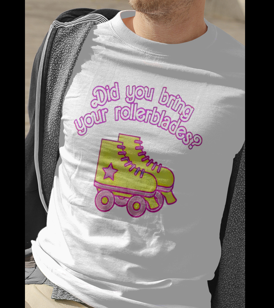Did You Bring Your Rollerblades Retro Neon Yellow Pink Star Roller Skates T-Shirt