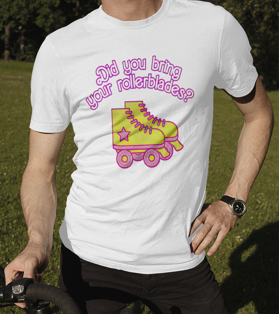Did You Bring Your Rollerblades Retro Neon Yellow Pink Star Roller Skates T-Shirt