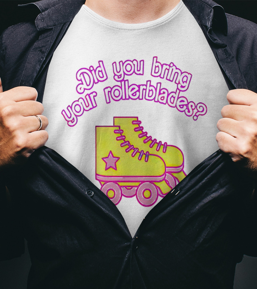 Did You Bring Your Rollerblades Retro Neon Yellow Pink Star Roller Skates T-Shirt