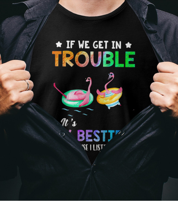 If We Get In Trouble It's My Bestie's Fault Because I Listened To Her Flamingo Floating Fun T-Shirt
