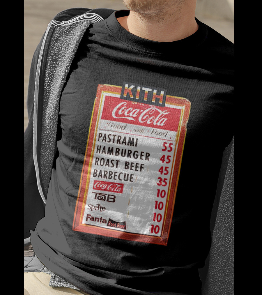 Kith Coca Cola Good With Food Vintage Menu Pastrami Hamburger Roast Beef Barbecue TaB Sprite Fanta Root Beer T-Shirt