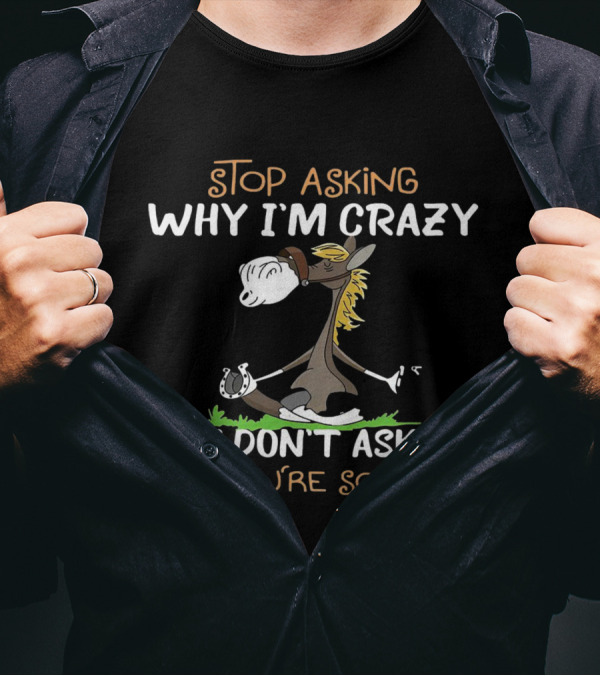 Stop Asking Why I'm Crazy I Don't Ask Why You're So Stupid Horse Riding Humor T-Shirt