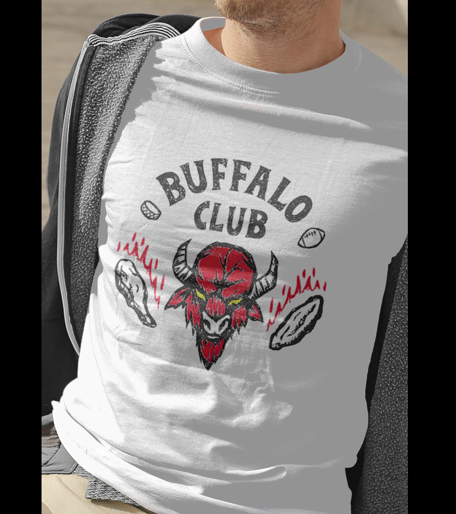 Buffalo Club Red Fiery Horned Beast With Footballs And Wings T-Shirt