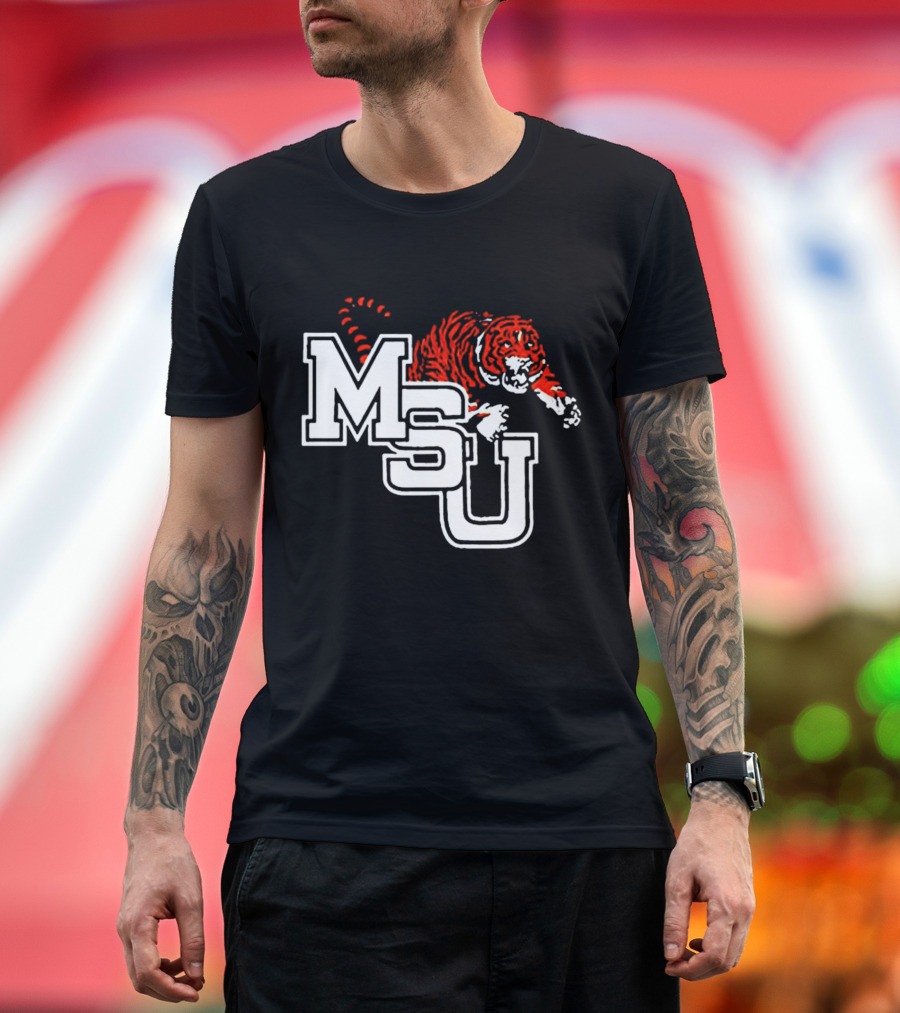 MSU Tiger Logo With Fierce Tiger Image T-Shirt
