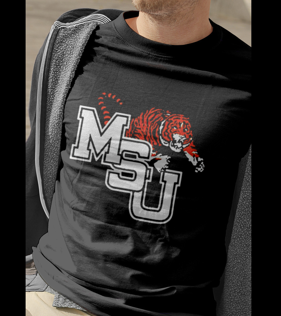 MSU Tiger Logo With Fierce Tiger Image T-Shirt