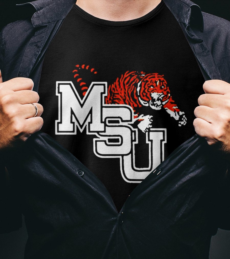 MSU Tiger Logo With Fierce Tiger Image T-Shirt