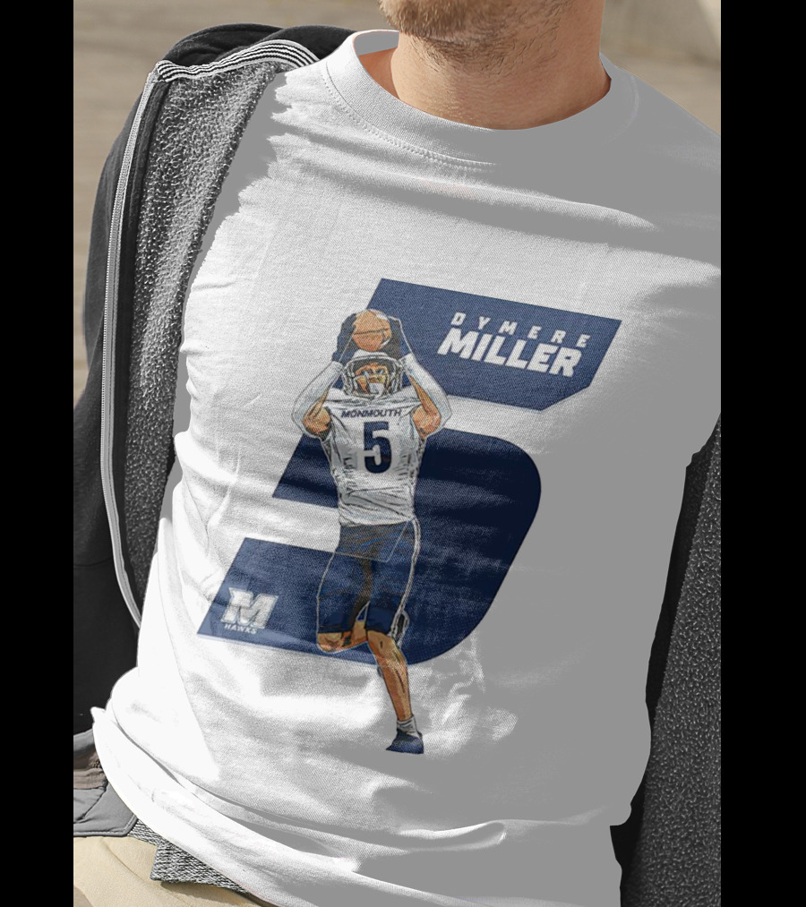 Dymere Miller Monmouth Hawks Football Number 5 Caricature T-Shirt