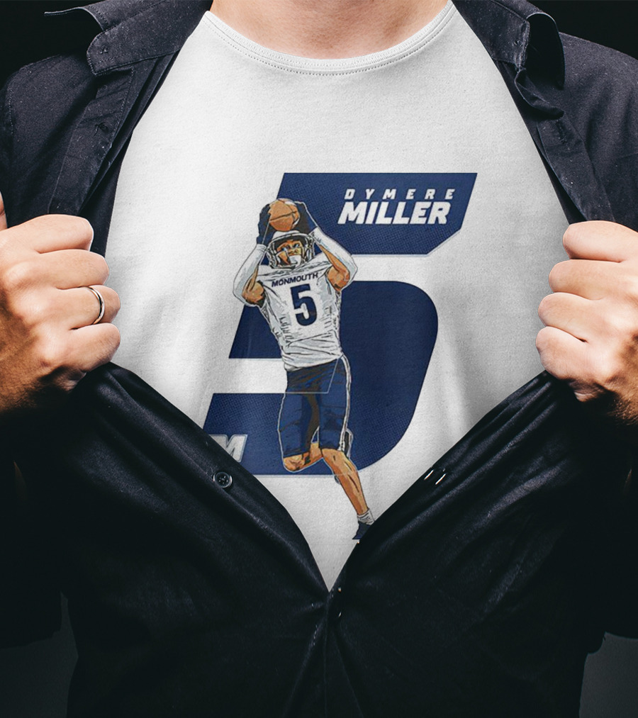 Dymere Miller Monmouth Hawks Football Number 5 Caricature T-Shirt
