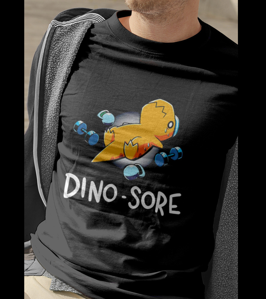 Elspeth Eastman Dino Sore Cute Tired Dinosaur With Weights T-Shirt