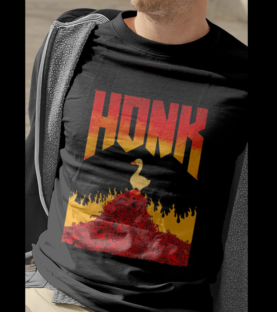 Honk Goose On Fiery Doom Inspired Mountain T-Shirt