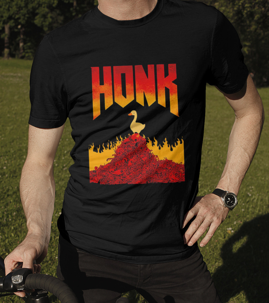 Honk Goose On Fiery Doom Inspired Mountain T-Shirt