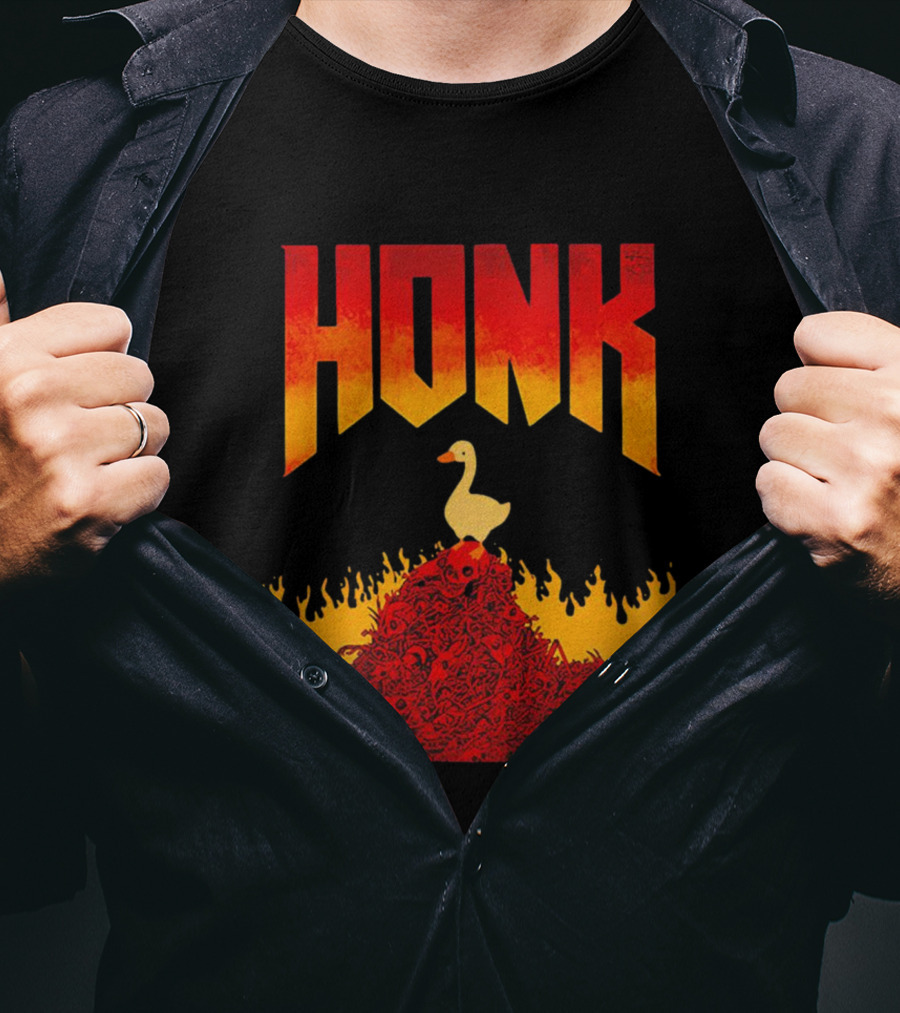 Honk Goose On Fiery Doom Inspired Mountain T-Shirt