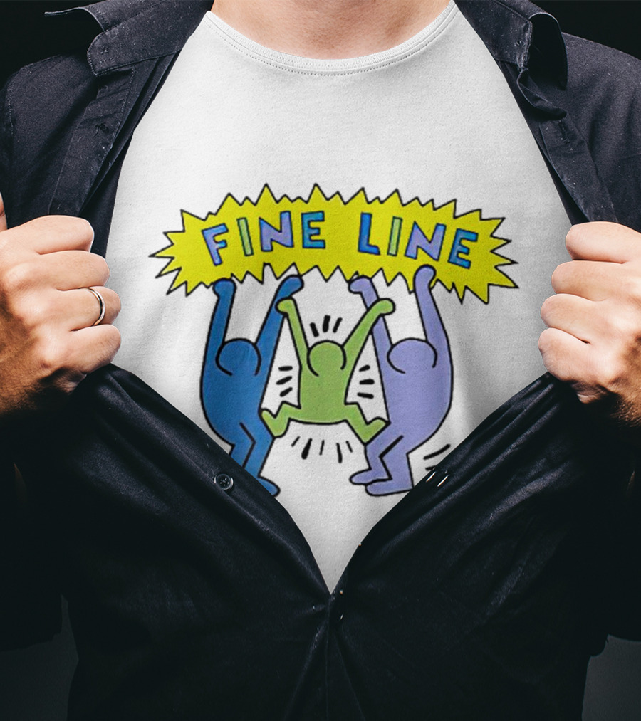 Fine Line Colorful Figures In Haring T-Shirt