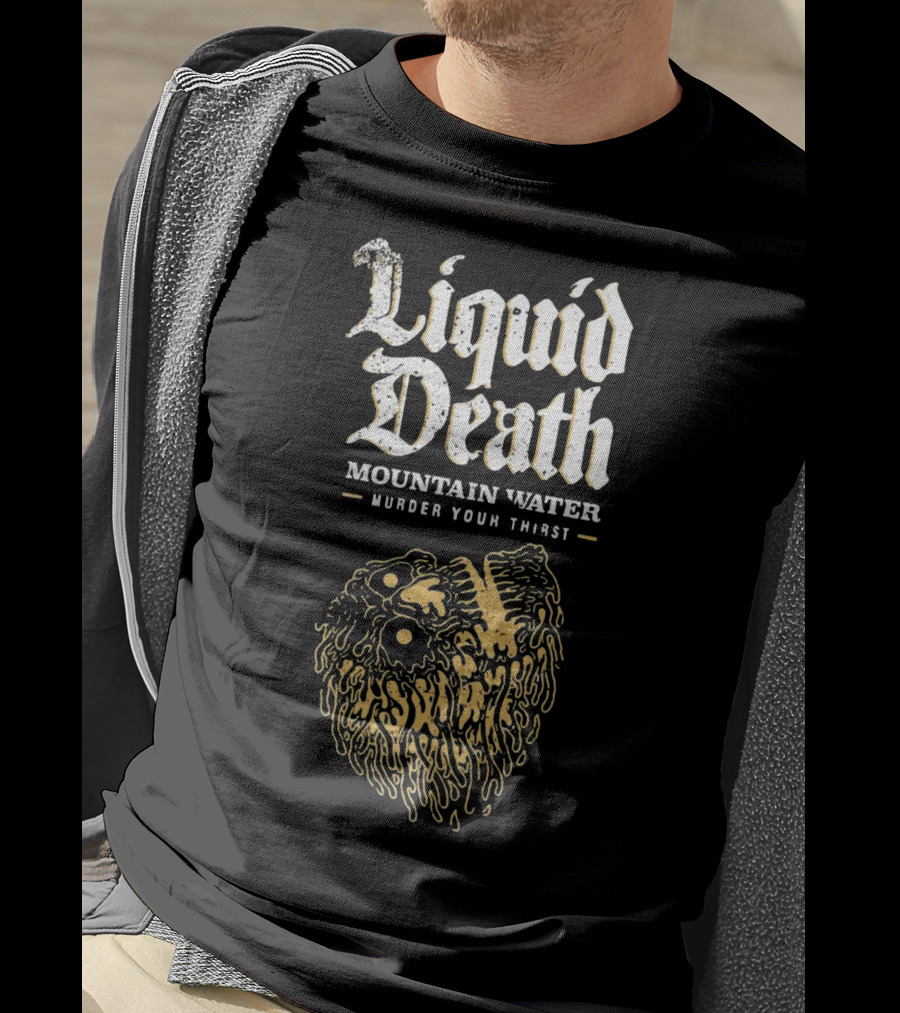 Liquid Death Mountain Water Murder Your Thirst Skull Head T-Shirt
