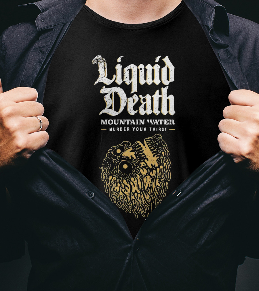 Liquid Death Mountain Water Murder Your Thirst Skull Head T-Shirt
