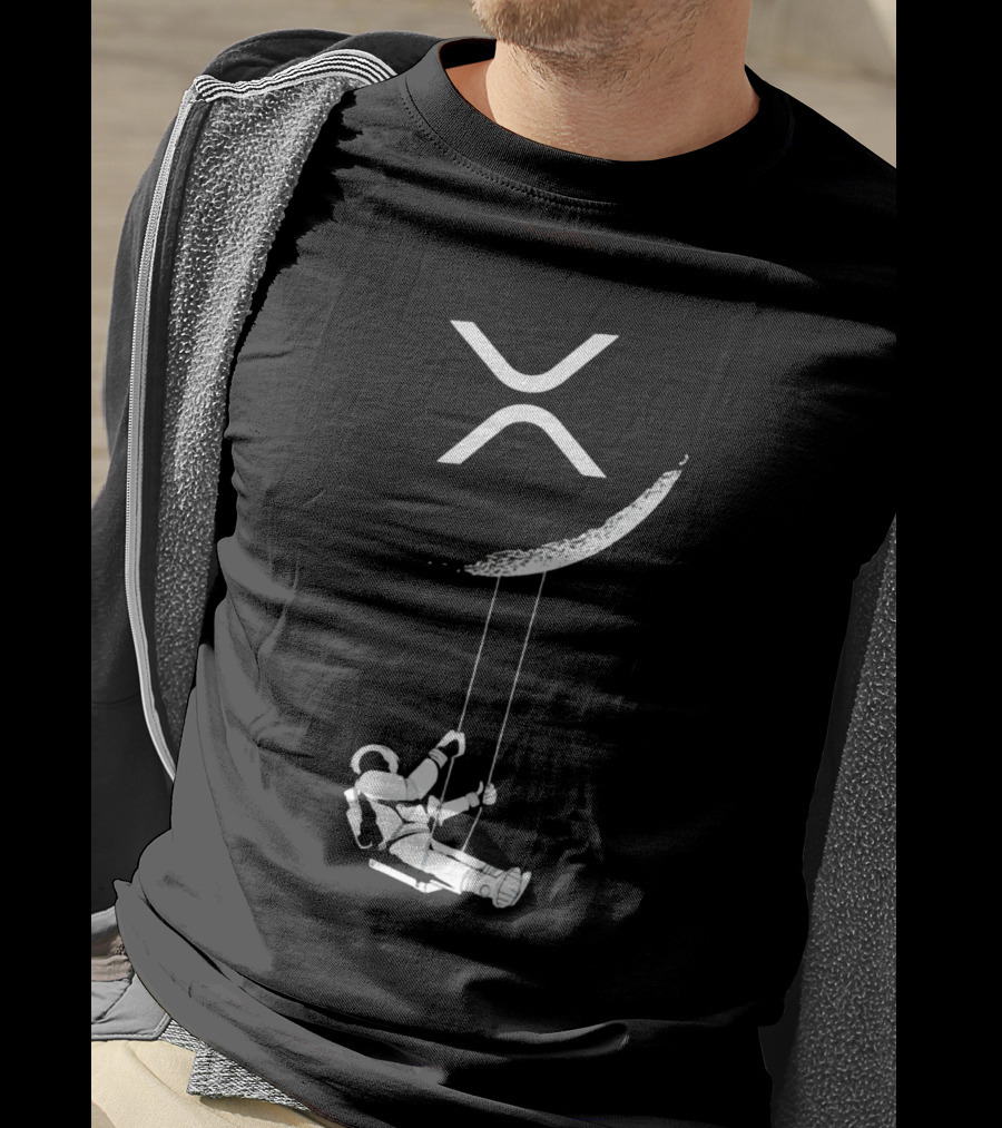 XRP Astronaut Swinging Under Crescent Moon T-Shirt