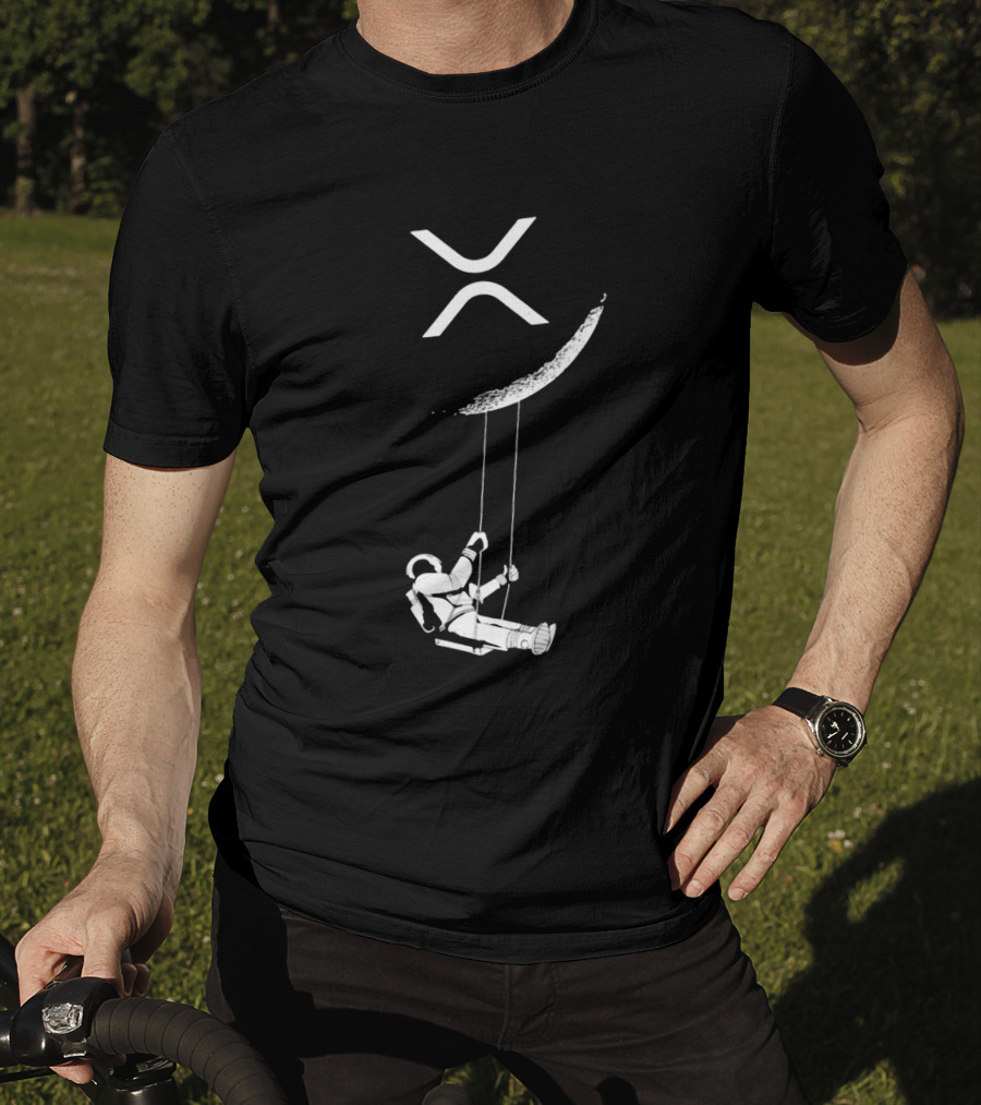 XRP Astronaut Swinging Under Crescent Moon T-Shirt