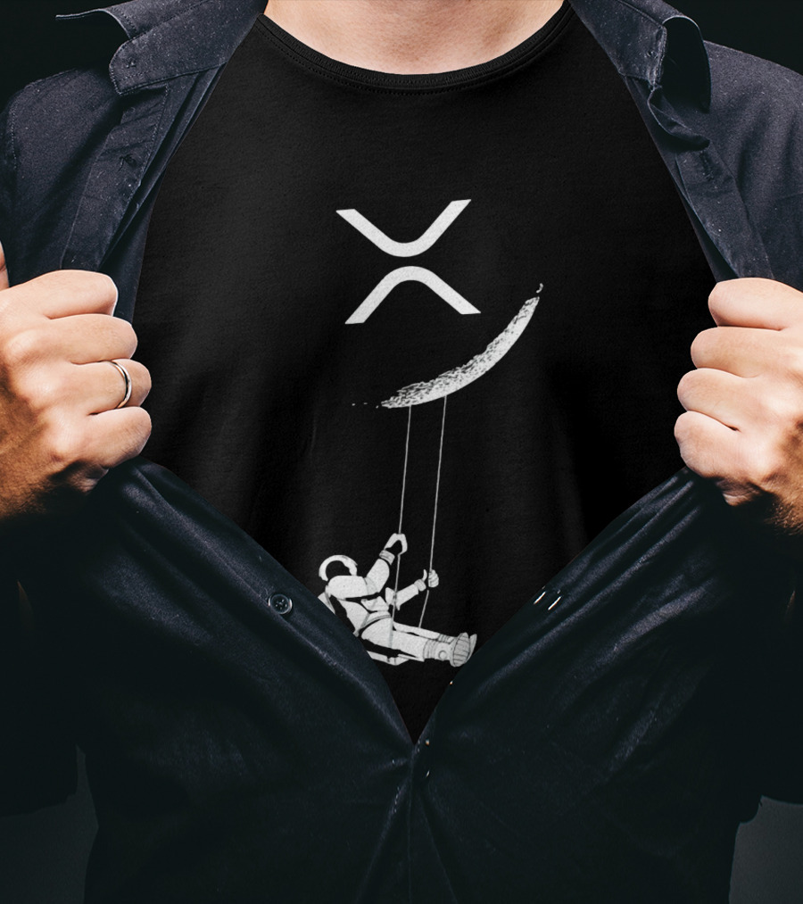 XRP Astronaut Swinging Under Crescent Moon T-Shirt