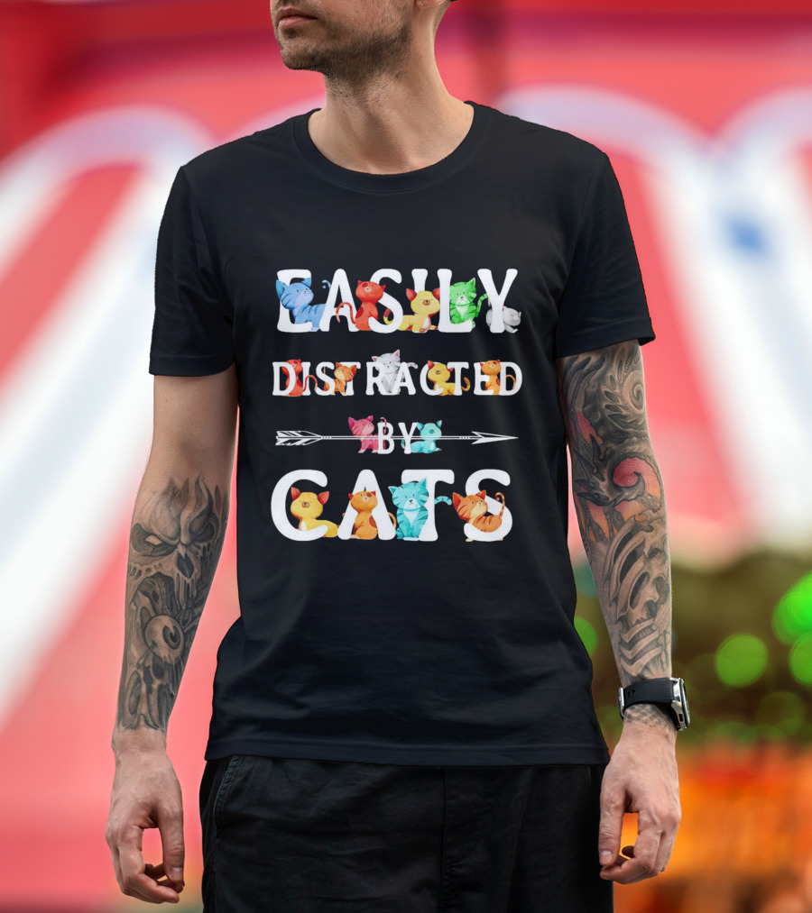 Easily Distracted by Cats Colorful Cartoon Kittens T-Shirt