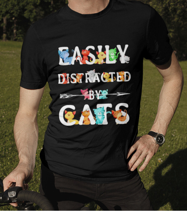 Easily Distracted By Cats Colorful Cartoon Kittens T-Shirt