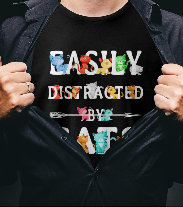 Easily Distracted By Cats Colorful Cartoon Kittens T-Shirt