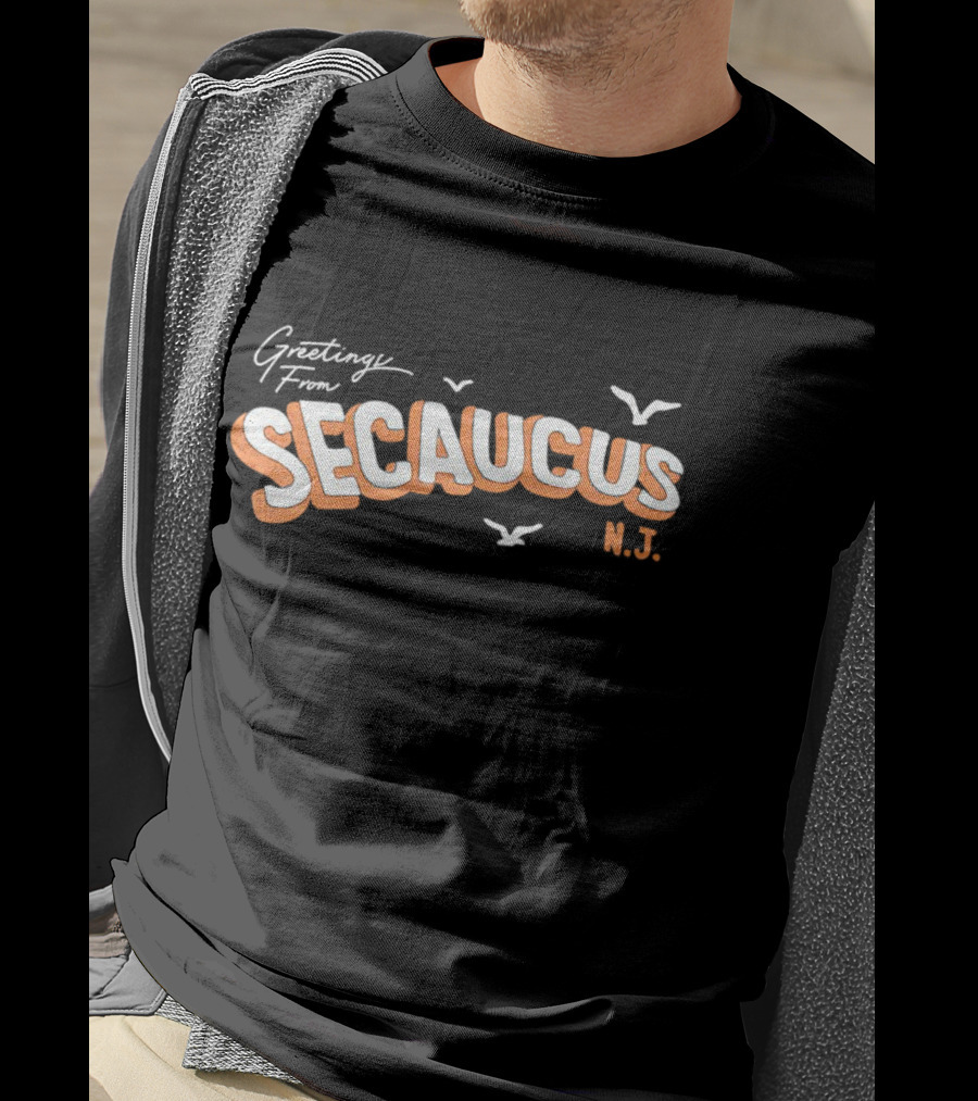 Greetings From Secaucus N.J. Vintage Postcard Style With Seagulls T-Shirt