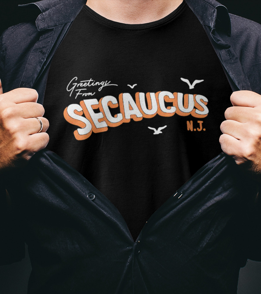 Greetings From Secaucus N.J. Vintage Postcard Style With Seagulls T-Shirt