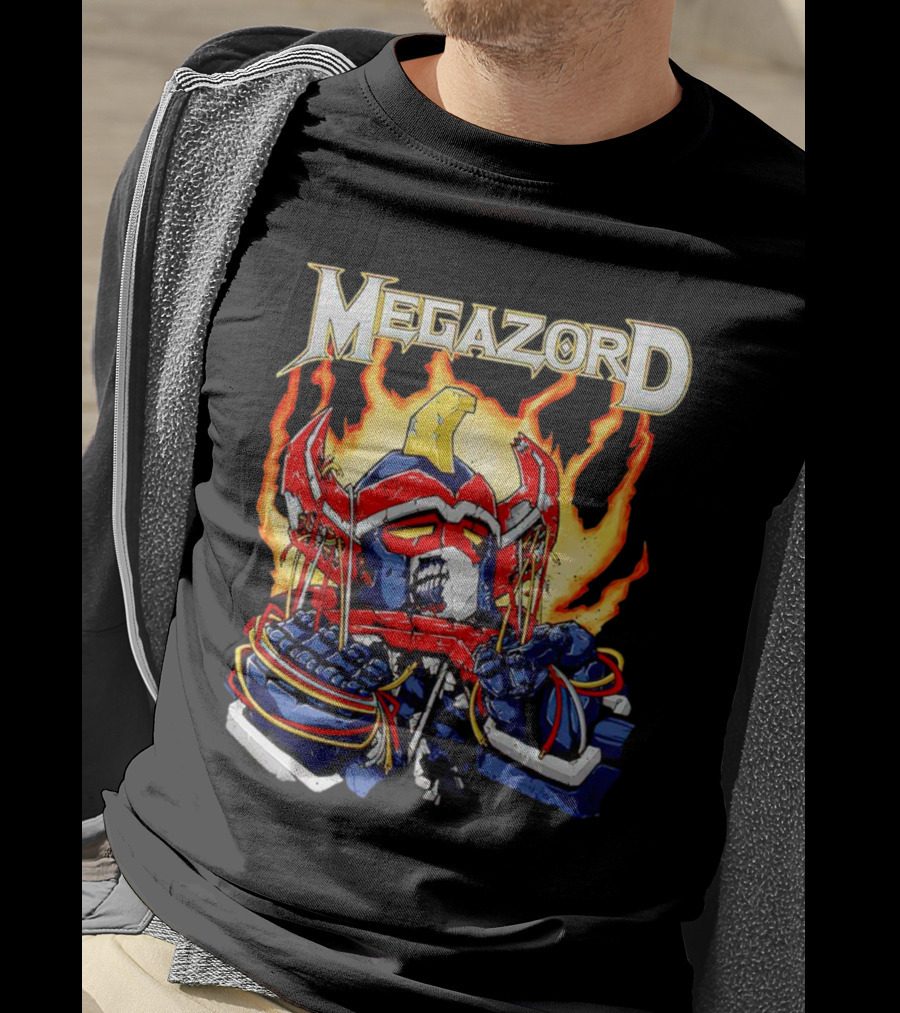 Megazord Power Rangers Mighty Morphin Flaming Robot Head T-Shirt