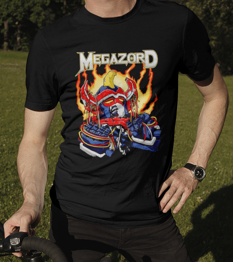 Megazord Power Rangers Mighty Morphin Flaming Robot Head T-Shirt