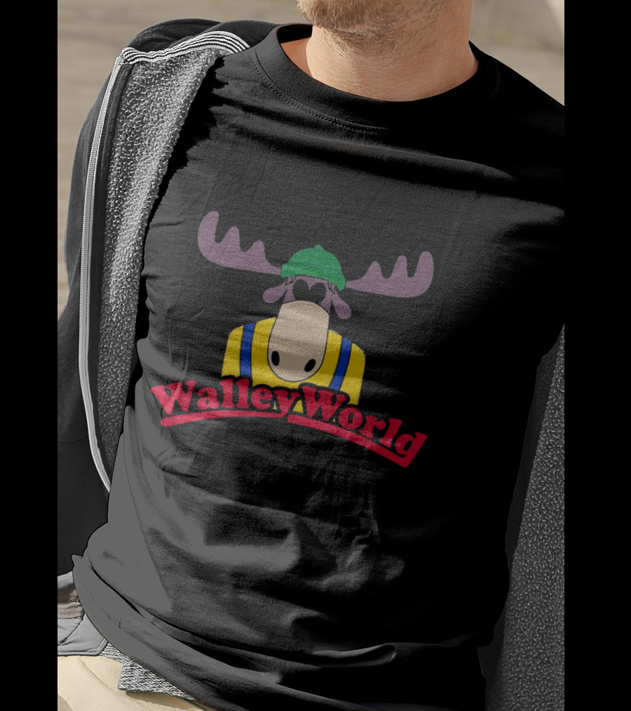 Walley World Moose Cartoon Character In Green Hat And Yellow T-Shirt