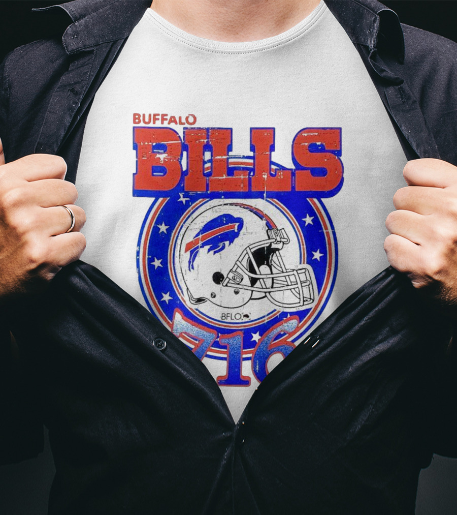 Buffalo Bills Bflo 716 Day Celebration Helmet Stars T-Shirt