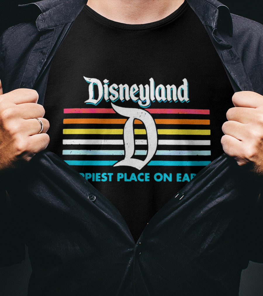 Disneyland Happiest Place On Earth Retro Stripes Logo Ringer T-Shirt