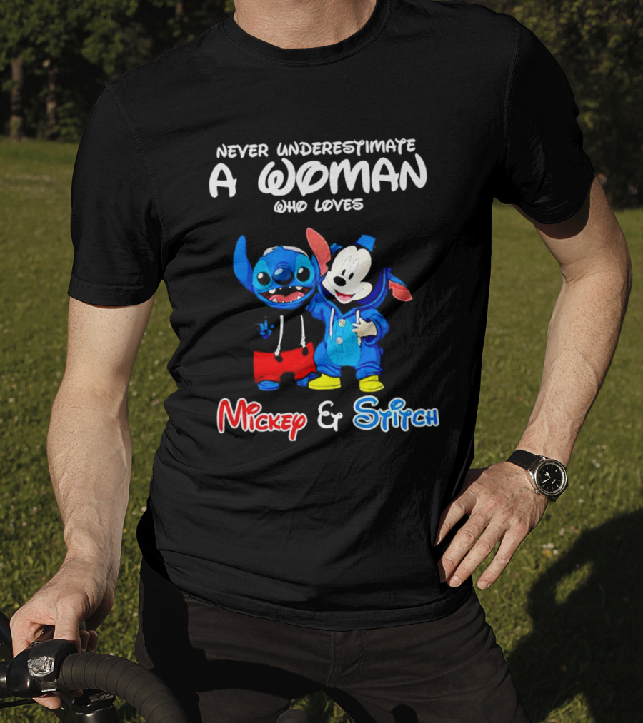 Never Underestimate A Woman Who Loves Mickey And Stitch T-Shirt