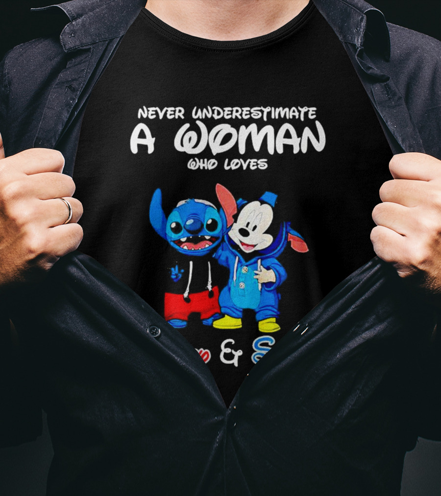 Never Underestimate A Woman Who Loves Mickey And Stitch T-Shirt