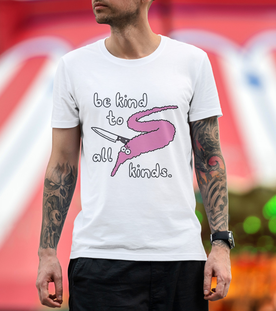 Be Kind to All Kinds Pink Squiggle Worm with Knife T-Shirt