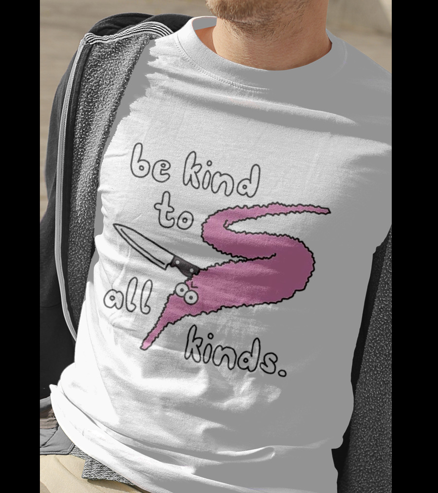 Be Kind To All Kinds Pink Squiggle Worm With Knife T-Shirt