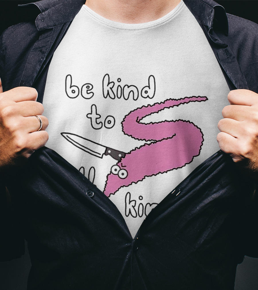 Be Kind To All Kinds Pink Squiggle Worm With Knife T-Shirt