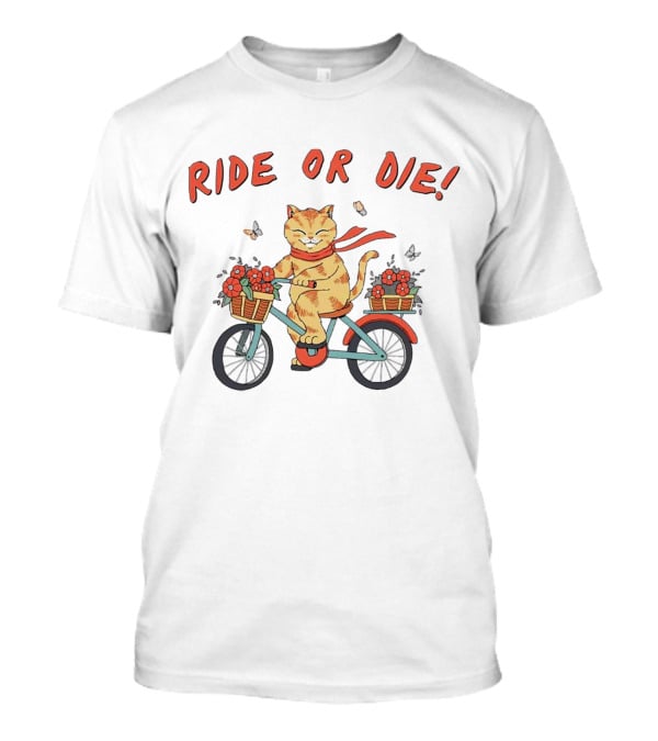 Ride Or Die Catana Bike Riding Cat With Flowers And Scarf T-Shirt