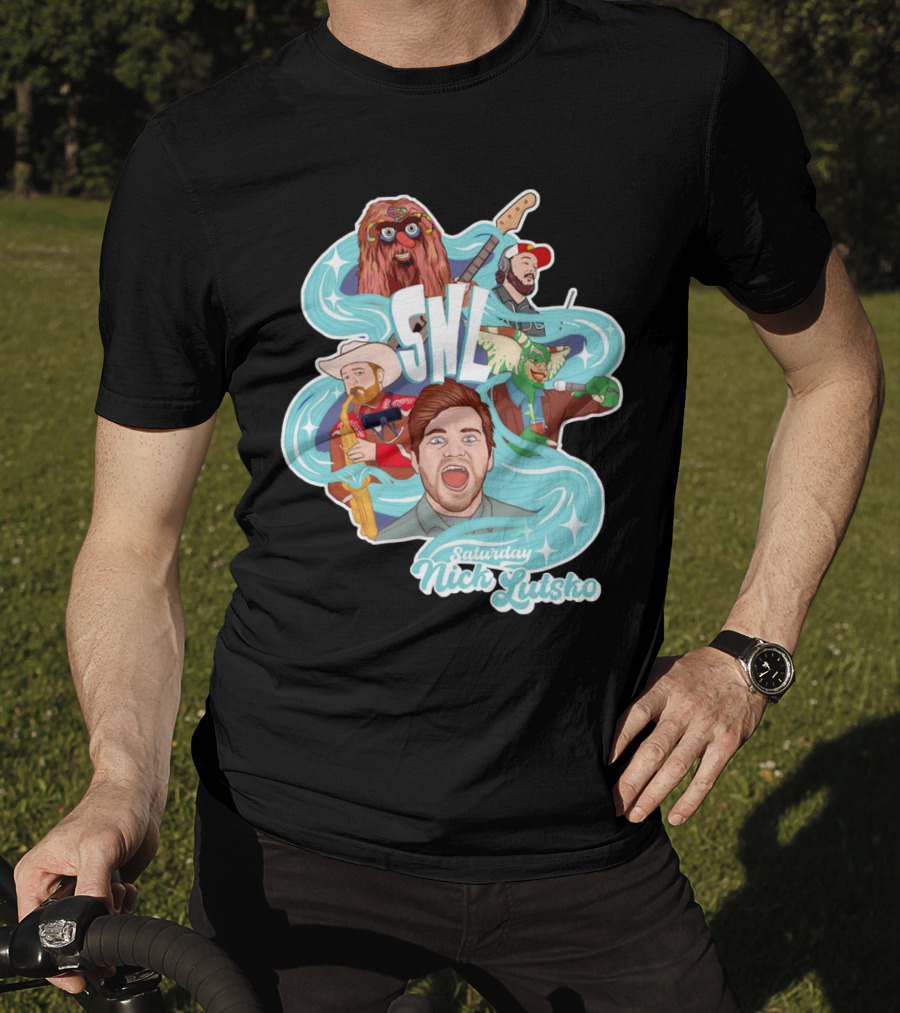 Saturday Nick Lutsko SNL Characters And Music Elements T-Shirt