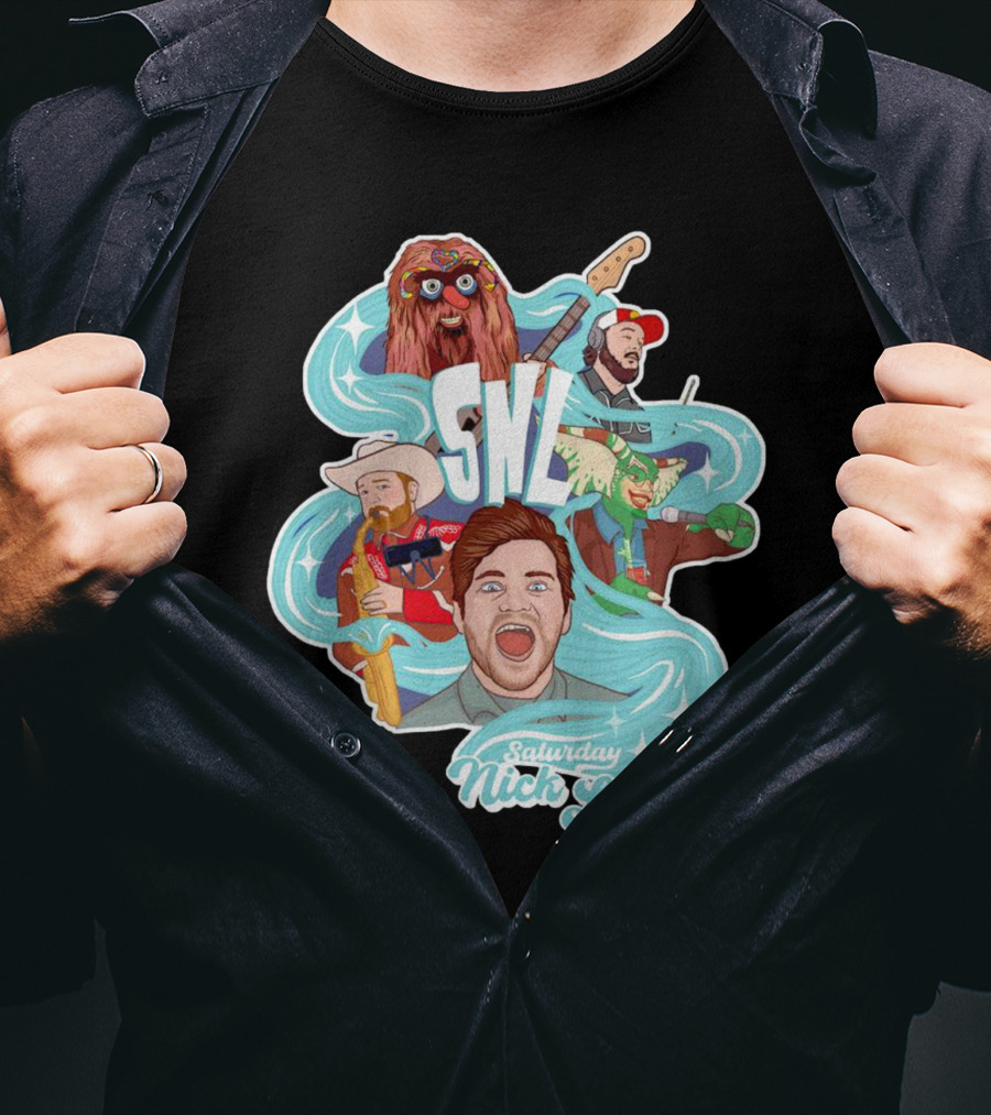 Saturday Nick Lutsko SNL Characters And Music Elements T-Shirt