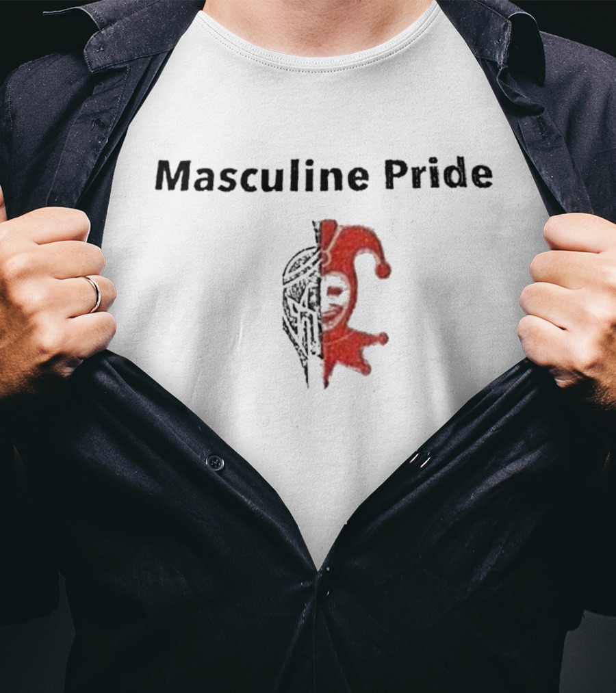 Masculine Pride Jester And Warrior Helmet Fusion T-Shirt
