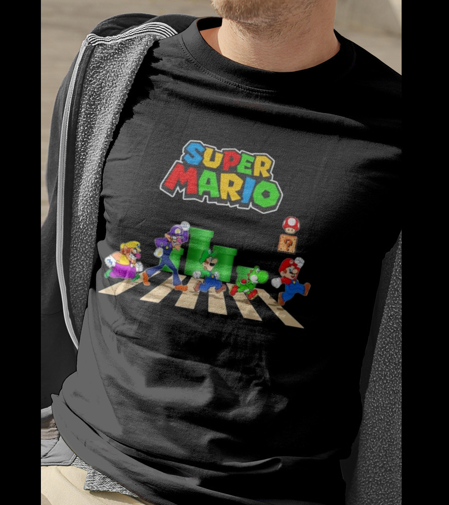 Super Mario Characters Abbey Road Crosswalk With Luigi Yoshi And Waluigi T-Shirt