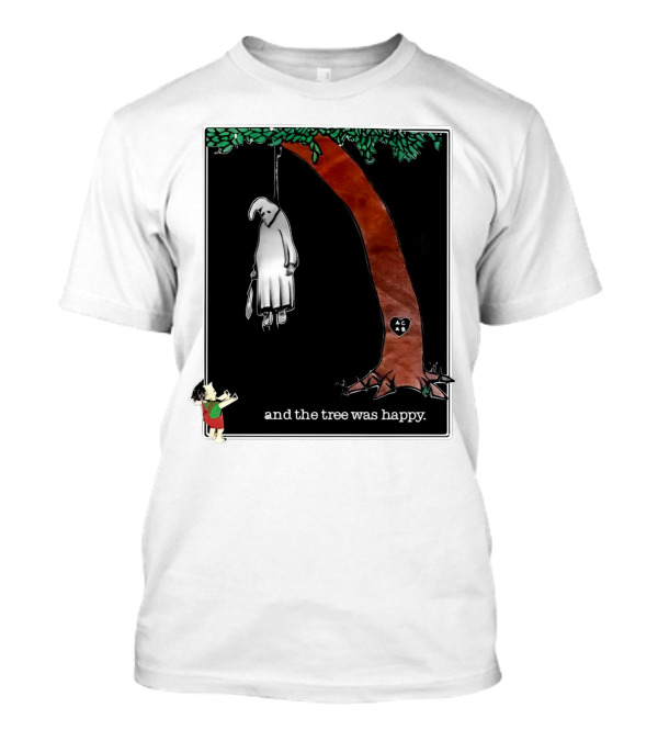 And The Tree Was Happy - Dark Playful Parody Imagery With Hanging Ghostlike Figure And Heart Carved Initials AC T-Shirt