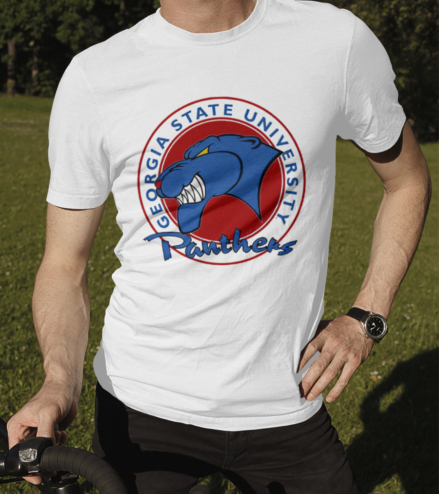 Georgia State University Panthers Blue Panther Head On Red Circle T-Shirt